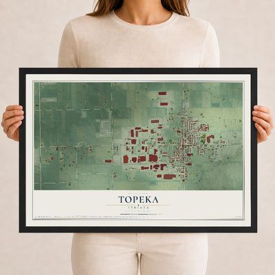 Map of Topeka, Indiana, 12 x 18 inch print in a black wood frame