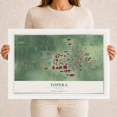 Map of Topeka, Indiana, 12 x 18 inch print in a white wood frame