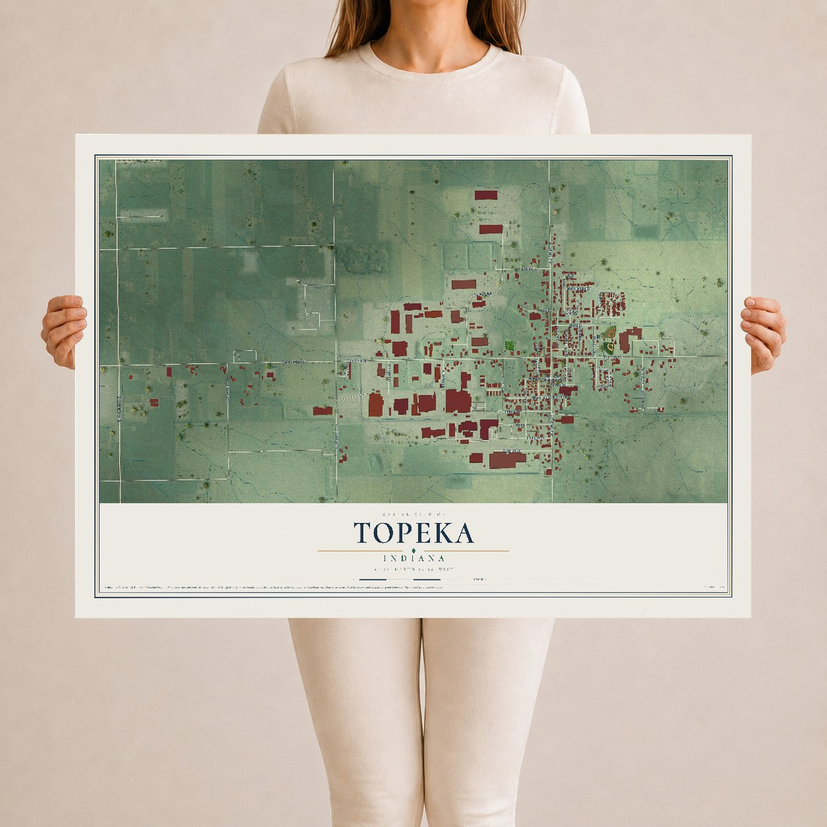 Map of Topeka, Indiana, 24 x 36 inch unframed archival matte print