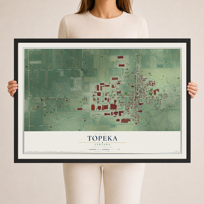 Map of Topeka, Indiana, 24 x 36 inch print in a black wood frame
