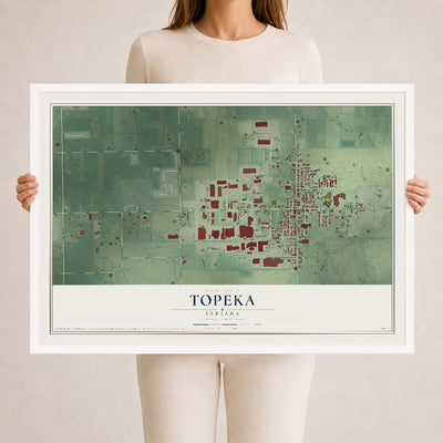 Map of Topeka, Indiana, 24 x 36 inch print in a white wood frame
