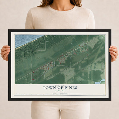 Map of the Town of Pines, Indiana, 12 x 18 inch print in a black wood frame