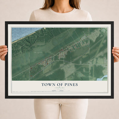 Map of the Town of Pines, Indiana, 18 x 24 inch print in a black wood frame