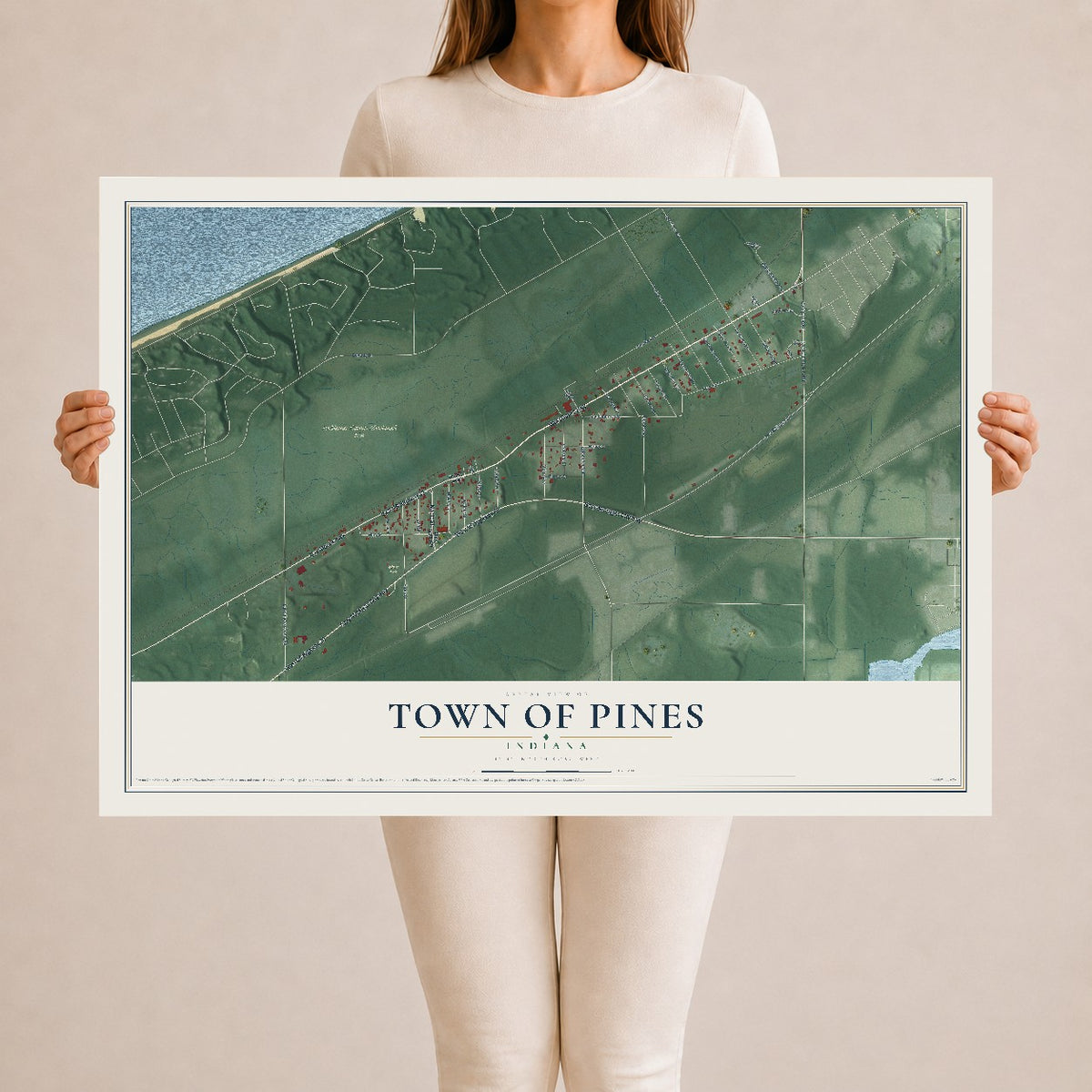 Map of the Town of Pines, Indiana, 24 x 36 inch unframed archival matte print