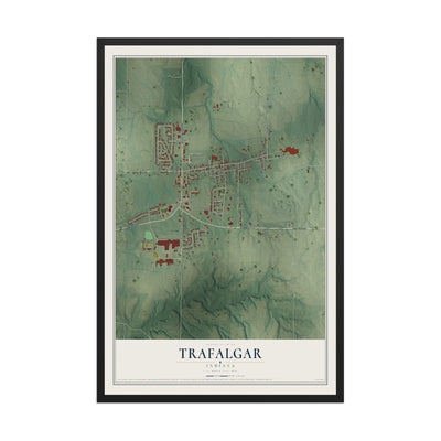 Map of Trafalgar, Indiana, 12 x 18 inch print in a black wood frame