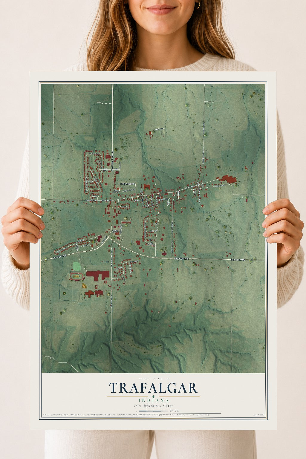 Map of Trafalgar, Indiana, 18 x 24 inch unframed archival matte print