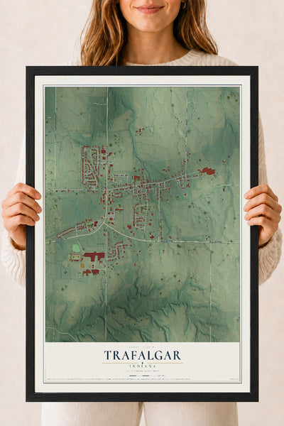 Map of Trafalgar, Indiana, 18 x 24 inch print in a black wood frame