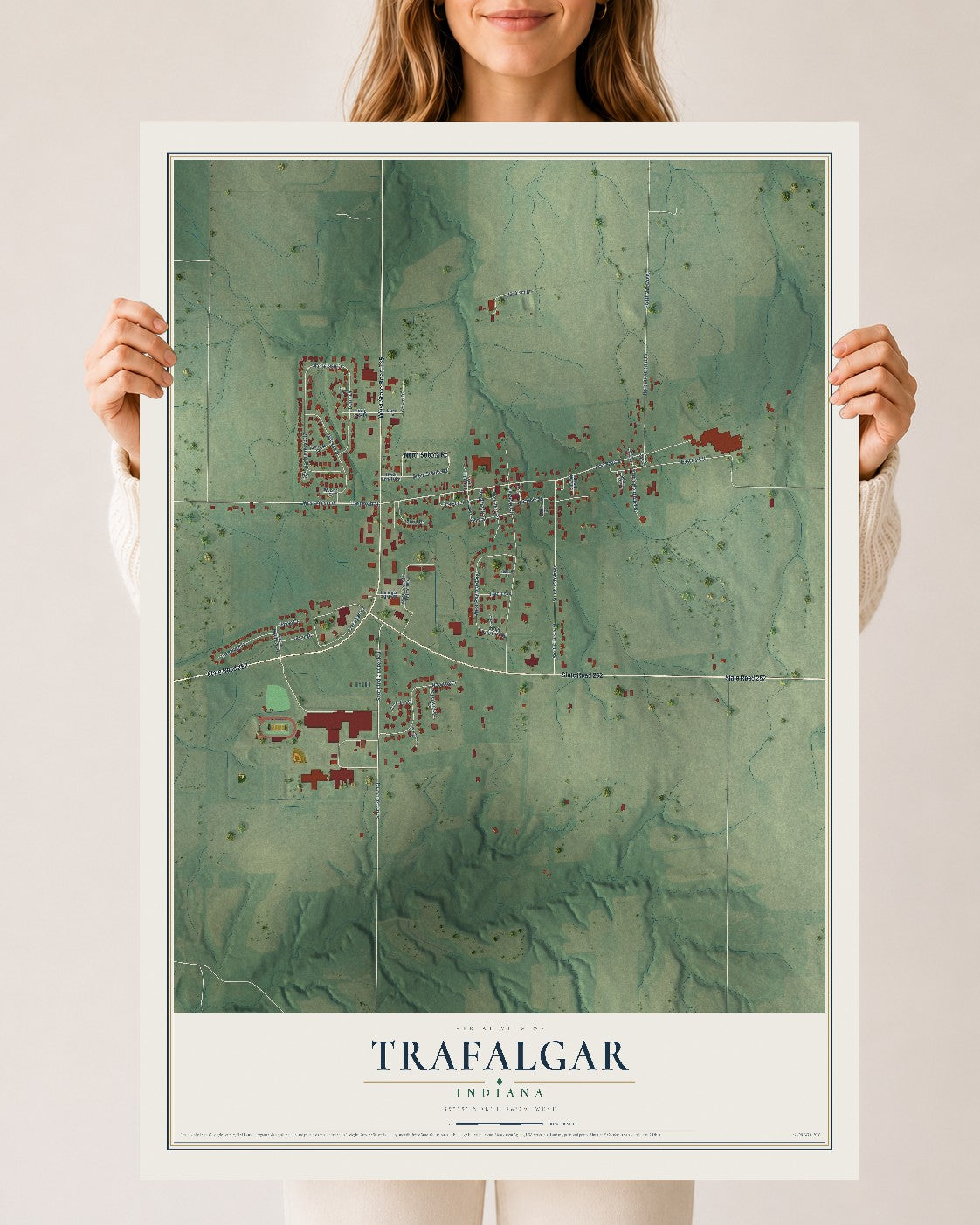 Map of Trafalgar, Indiana, 24 x 36 inch unframed archival matte print
