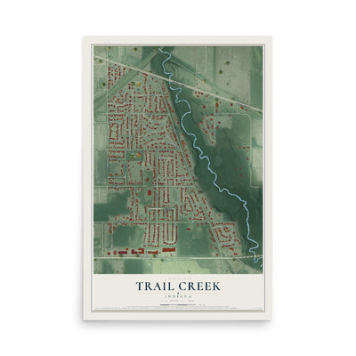 Map of Trail Creek, Indiana, 12 x 18 inch unframed archival matte print