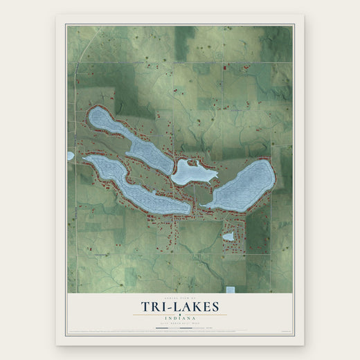 Tri-Lakes, Indiana map print, the full design