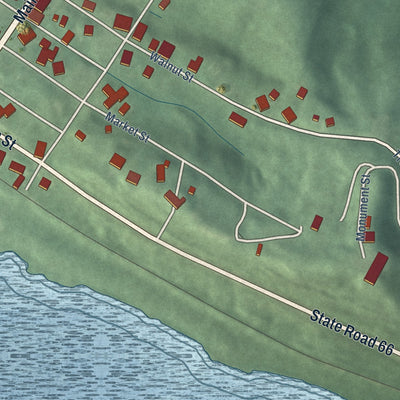 Second close-up of the map of Troy, Indiana print showing more streets and buildings