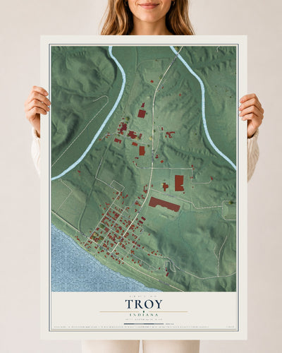 Map of Troy, Indiana, 24 x 36 inch unframed archival matte print