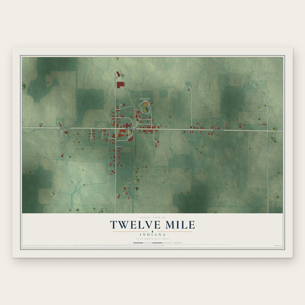 Twelve Mile, Indiana map print, the full design