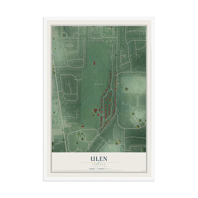Map of Ulen, Indiana, 12 x 18 inch print in a white wood frame