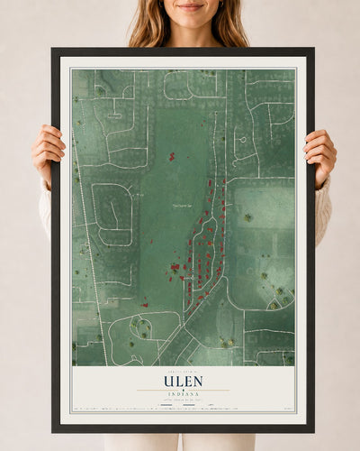 Map of Ulen, Indiana, 24 x 36 inch print in a black wood frame