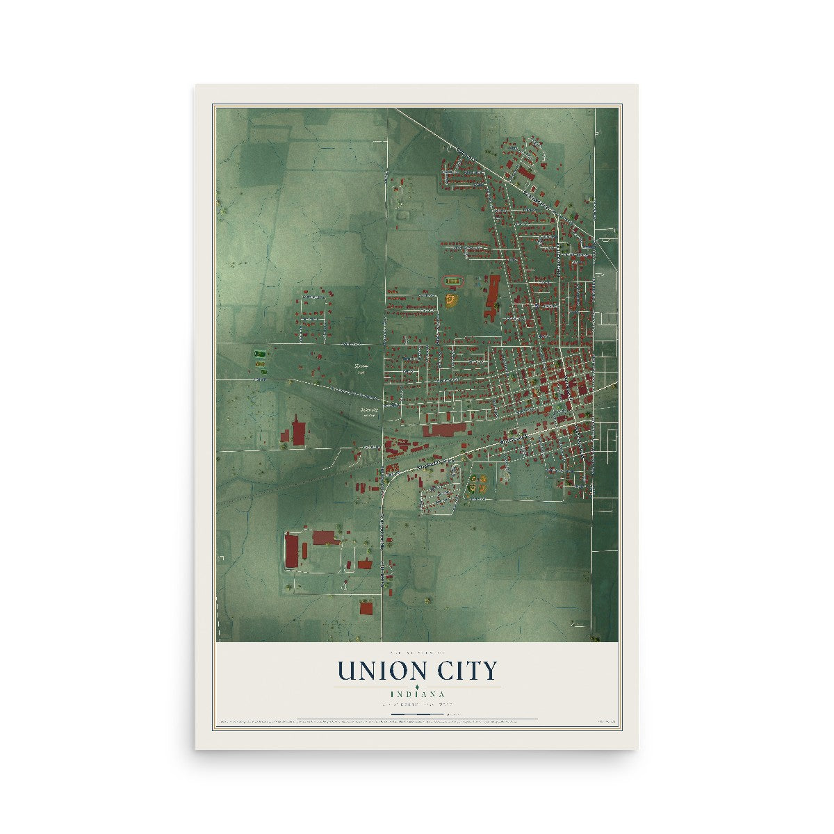 Map of Union City, Indiana, 12 x 18 inch unframed archival matte print