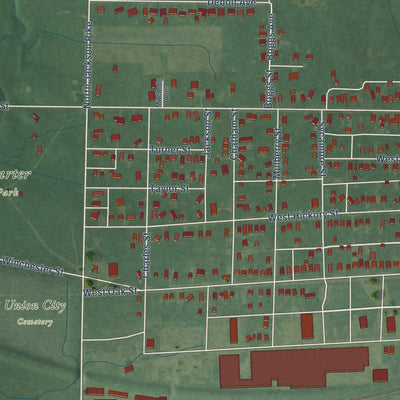 Second close-up of the map of Union City, Indiana print showing more streets and buildings