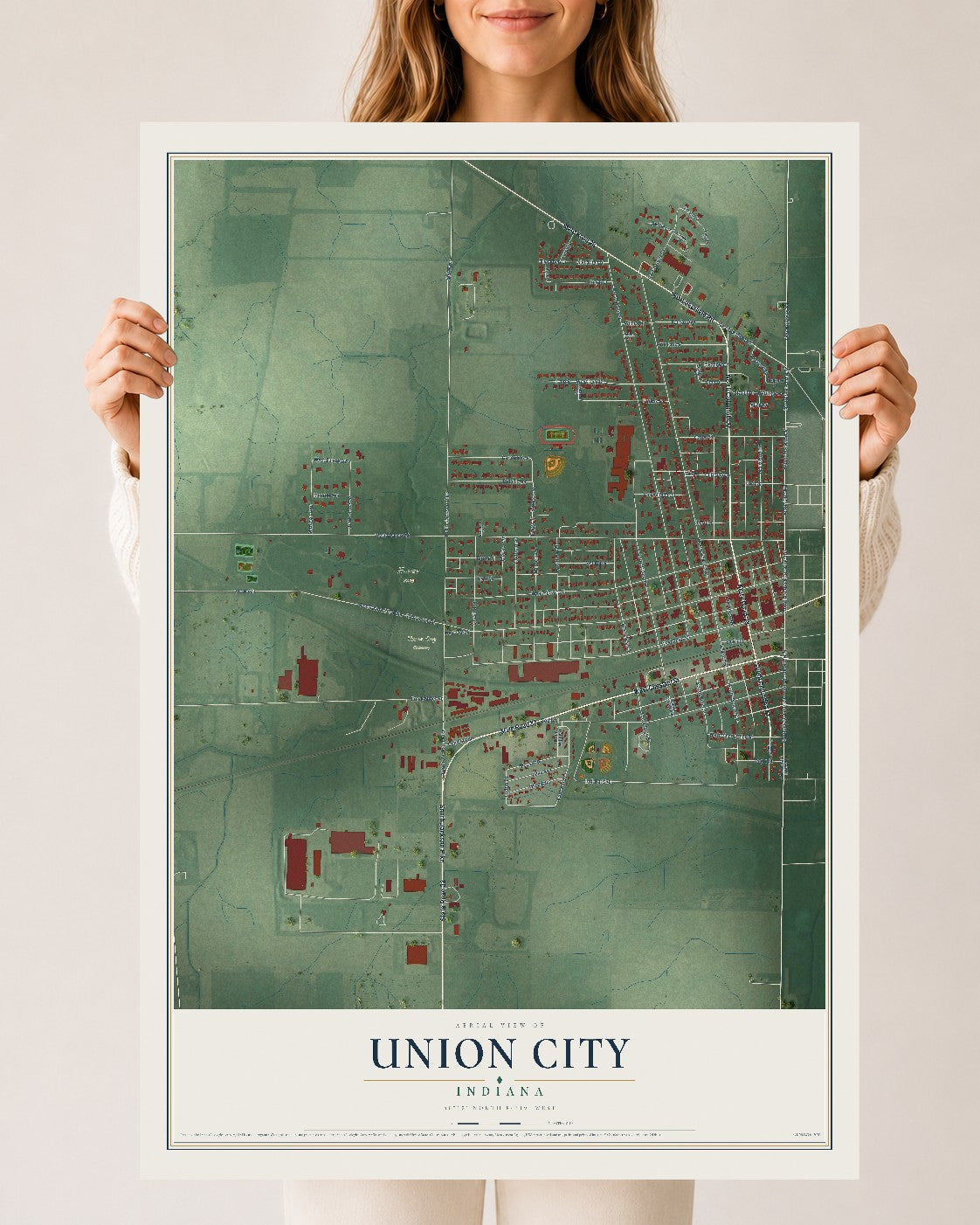 Map of Union City, Indiana, 24 x 36 inch unframed archival matte print