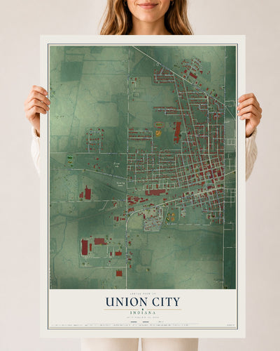 Map of Union City, Indiana, 24 x 36 inch unframed archival matte print
