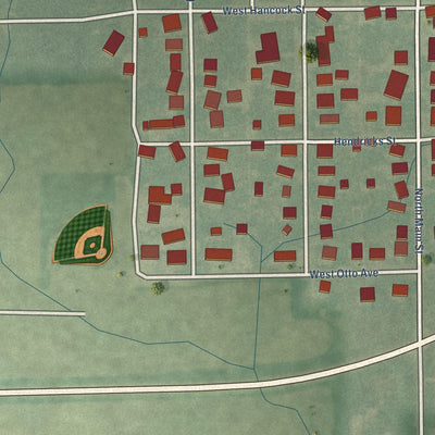 Close-up of the map of Uniondale, Indiana print showing street and building detail