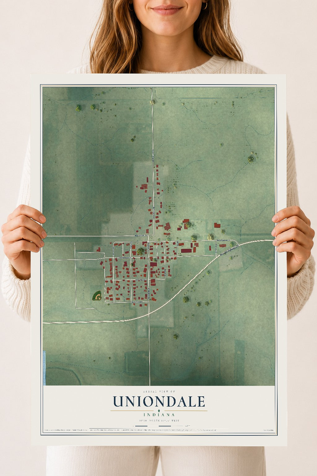 Map of Uniondale, Indiana, 18 x 24 inch unframed archival matte print