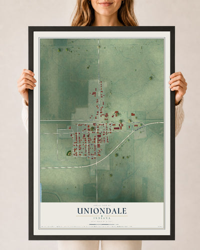 Map of Uniondale, Indiana, 24 x 36 inch print in a black wood frame