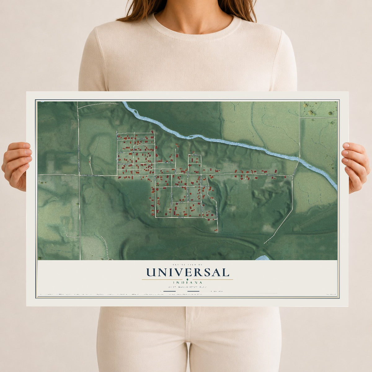 Map of Universal, Indiana, 12 x 18 inch unframed archival matte print