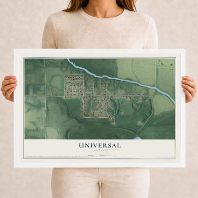 Map of Universal, Indiana, 12 x 18 inch print in a white wood frame