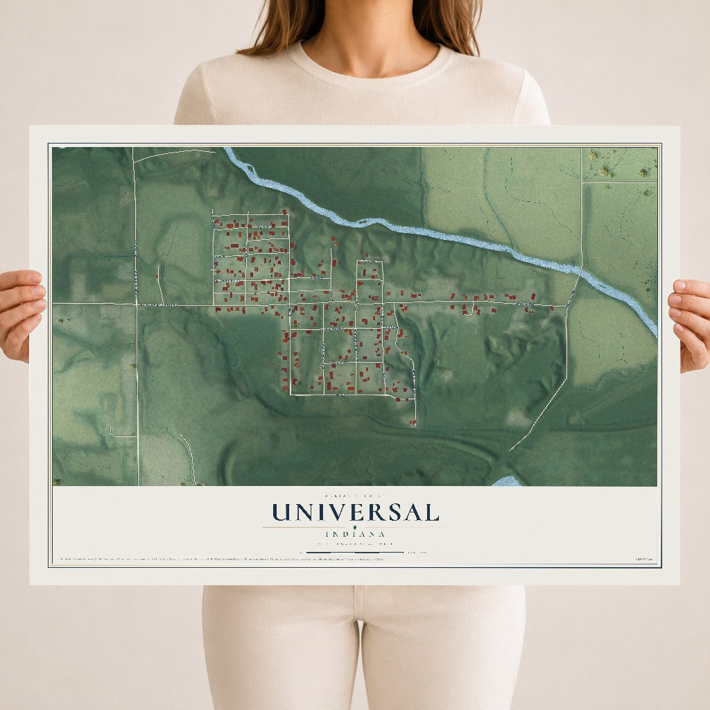 Map of Universal, Indiana, 18 x 24 inch unframed archival matte print