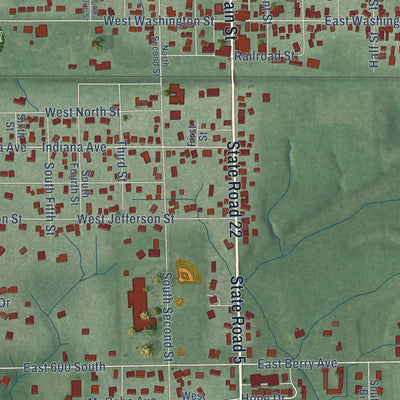 Close-up of the map of Upland, Indiana print showing street and building detail