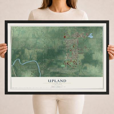Map of Upland, Indiana, 18 x 24 inch print in a black wood frame