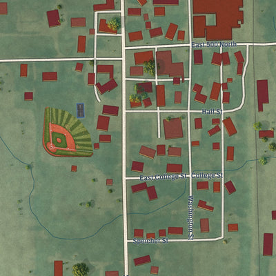 Close-up of the map of Urbana, Indiana print showing street and building detail