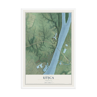 Map of Utica, Indiana, 12 x 18 inch print in a white wood frame