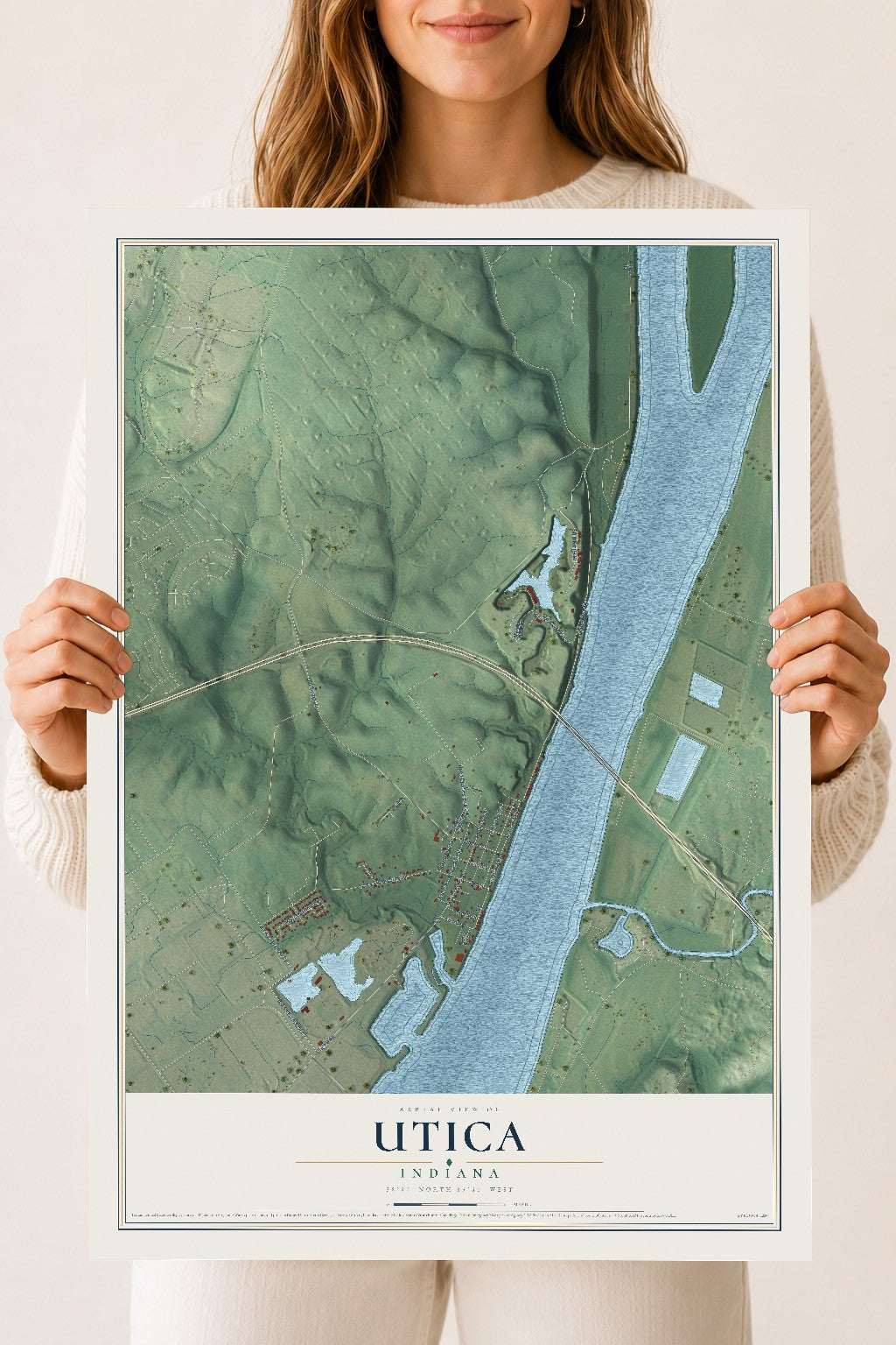Map of Utica, Indiana, 18 x 24 inch unframed archival matte print