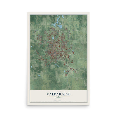 Map of Valparaiso, Indiana, 12 x 18 inch unframed archival matte print