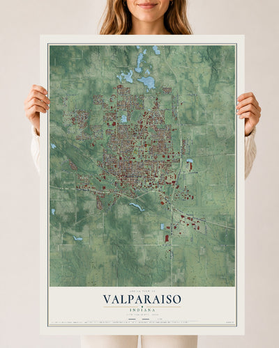 Map of Valparaiso, Indiana, 24 x 36 inch unframed archival matte print