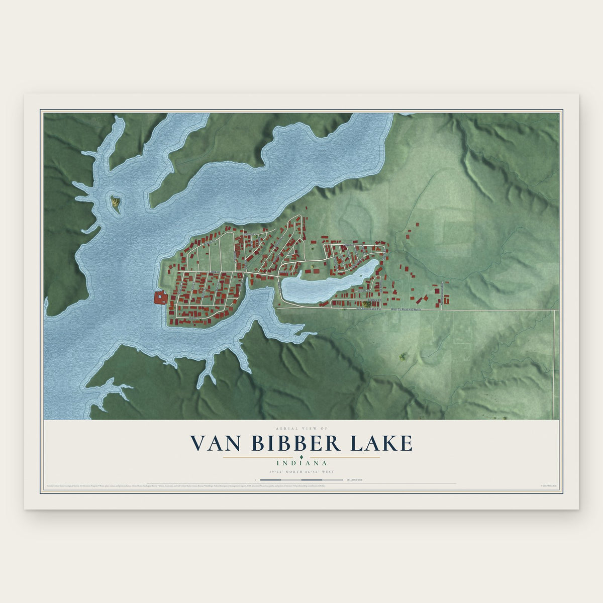 Van Bibber Lake, Indiana map print, the full design