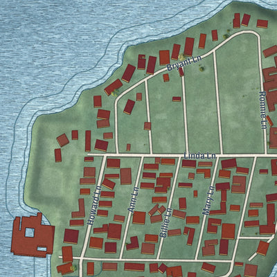 Close-up of the map of Van Bibber Lake, Indiana print showing street and building detail