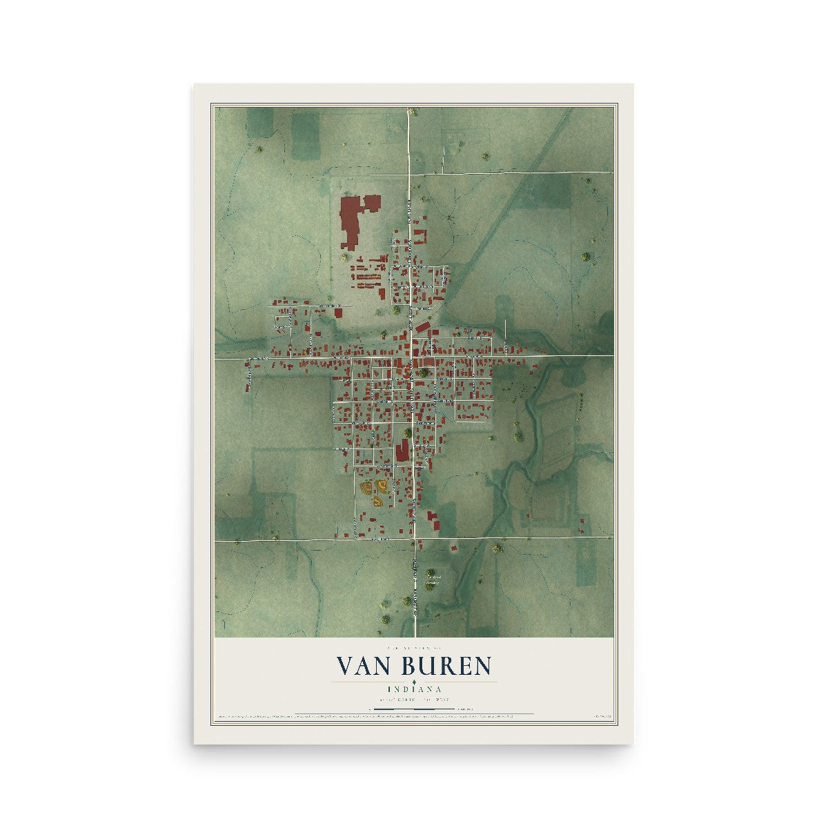 Map of Van Buren, Indiana, 12 x 18 inch unframed archival matte print