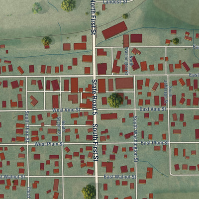 Close-up of the map of Van Buren, Indiana print showing street and building detail