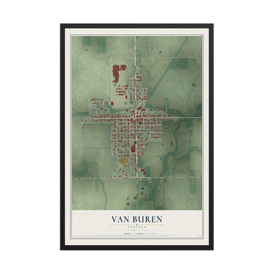 Map of Van Buren, Indiana, 12 x 18 inch print in a black wood frame