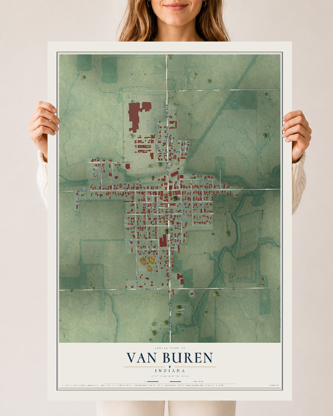 Map of Van Buren, Indiana, 24 x 36 inch unframed archival matte print