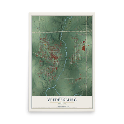 Map of Veedersburg, Indiana, 12 x 18 inch unframed archival matte print