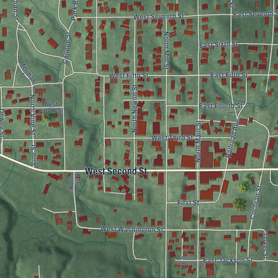 Close-up of the map of Veedersburg, Indiana print showing street and building detail