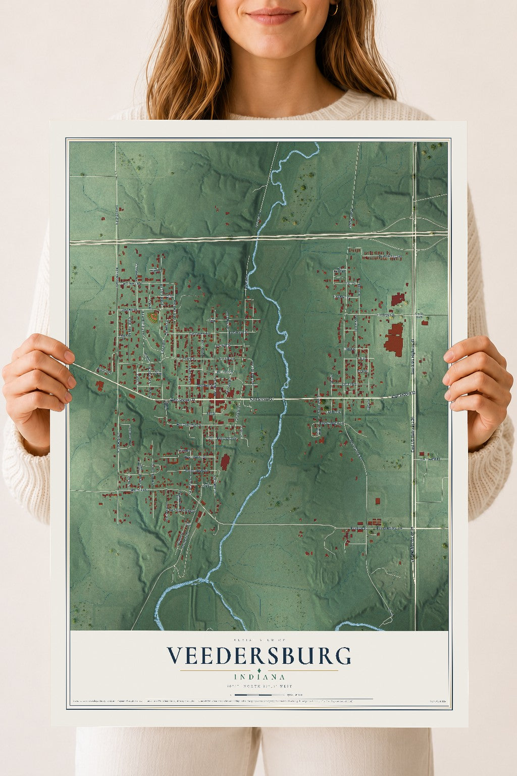 Map of Veedersburg, Indiana, 18 x 24 inch unframed archival matte print