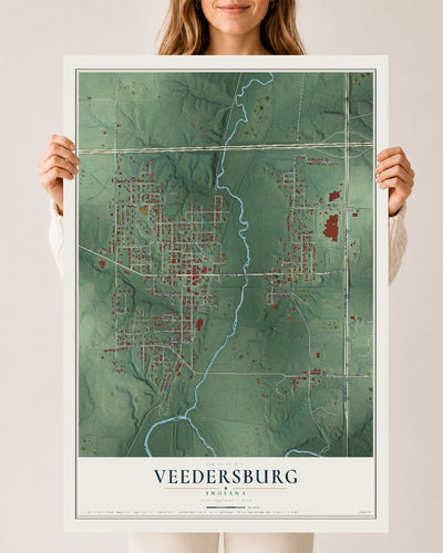 Map of Veedersburg, Indiana, 24 x 36 inch unframed archival matte print