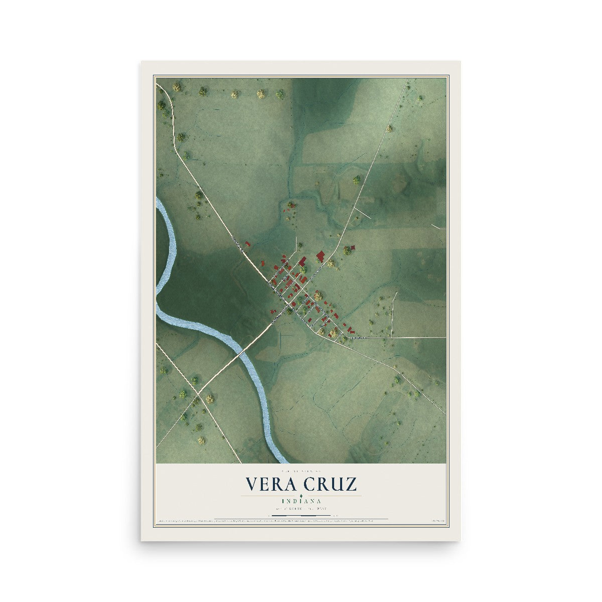 Map of Vera Cruz, Indiana, 12 x 18 inch unframed archival matte print