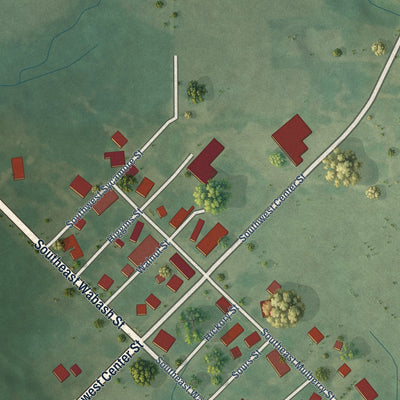Close-up of the map of Vera Cruz, Indiana print showing street and building detail