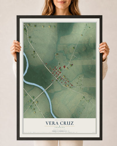 Map of Vera Cruz, Indiana, 24 x 36 inch print in a black wood frame