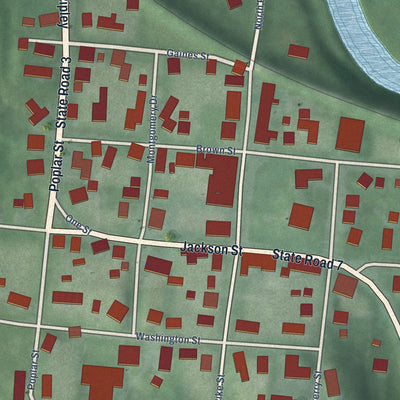 Close-up of the map of Vernon, Indiana print showing street and building detail